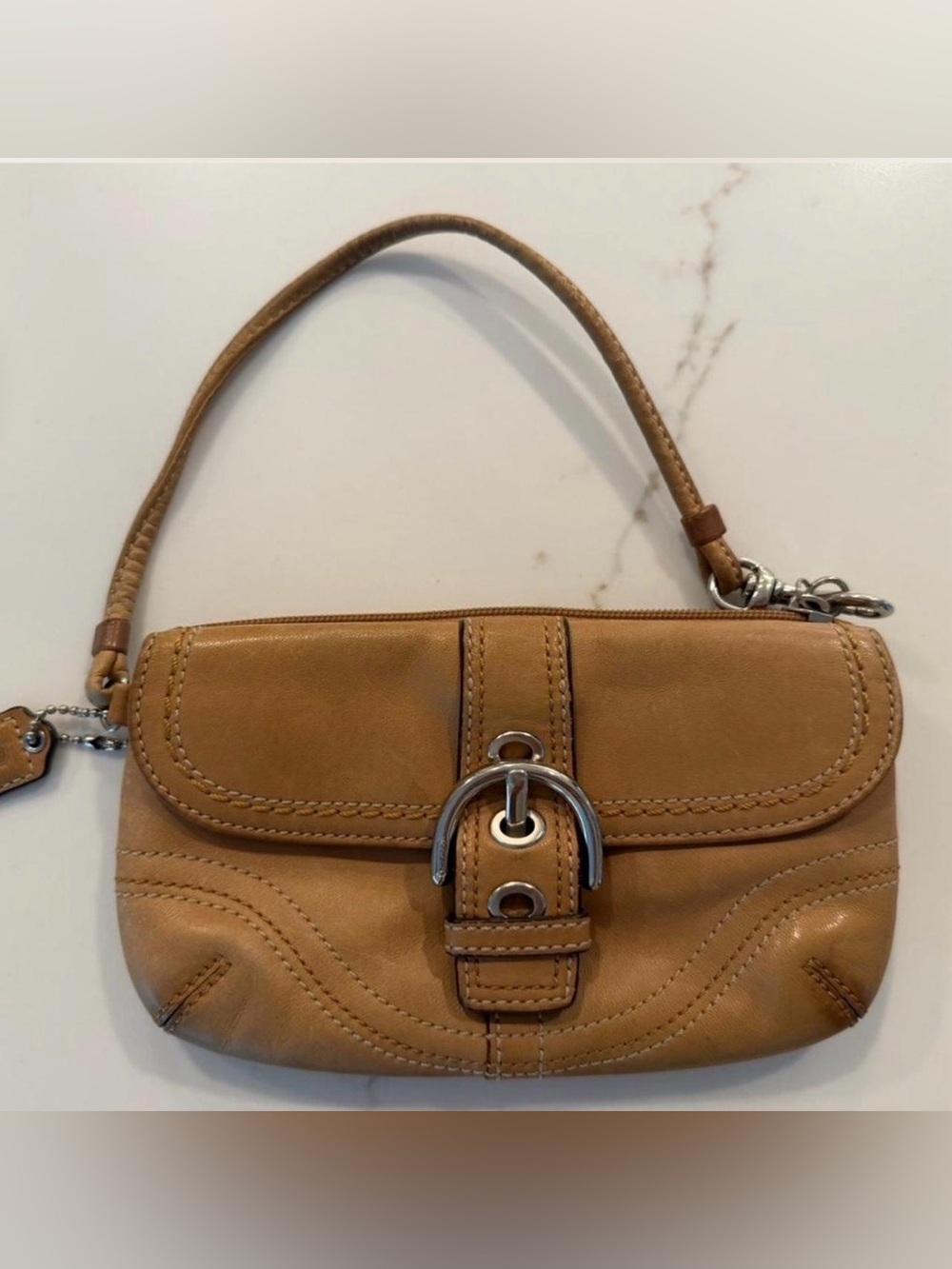 Coach Vintage Camel Leather Wristlet Y2K